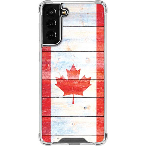 Canada Flag Light Wood Galaxy S21 FE Clear Case