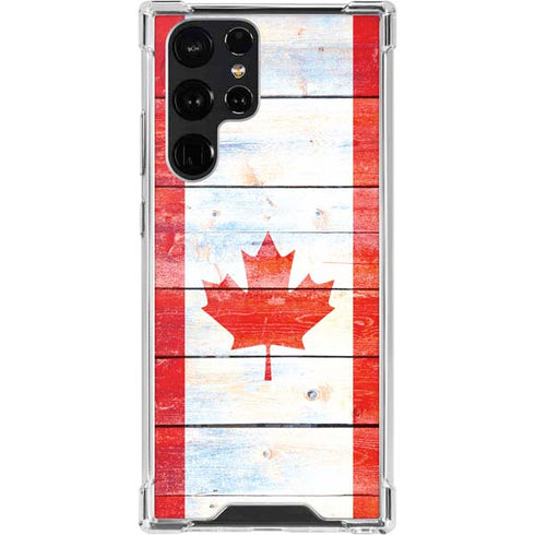 Canada Flag Light Wood Galaxy S22 Ultra Clear Case