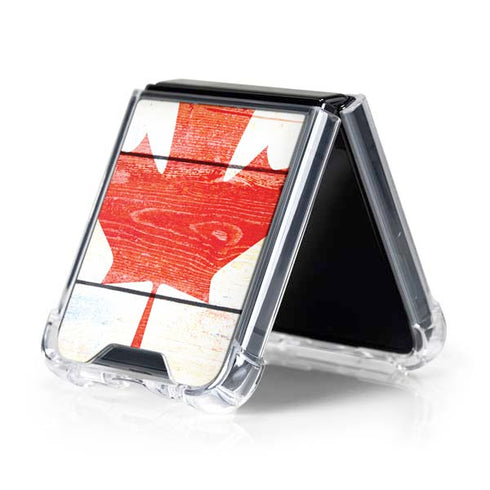 Canada Flag Light Wood Galaxy Z Flip5 5G Clear Case