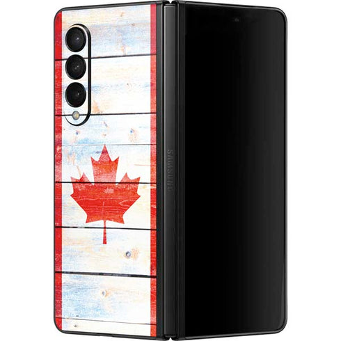 Canada Flag Light Wood Galaxy Z Fold3 5G Skin