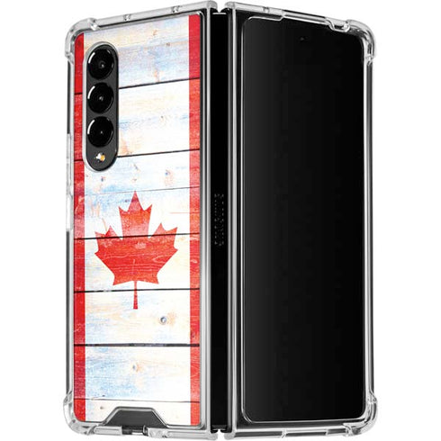 Canada Flag Light Wood Galaxy Z Fold4 5G Clear Case