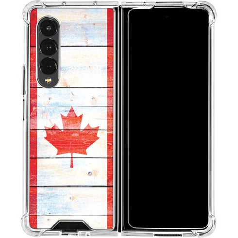 Canada Flag Light Wood Galaxy Z Fold4 5G Clear Case