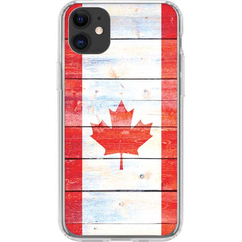 Canada Flag Light Wood iPhone 11 Clear Case