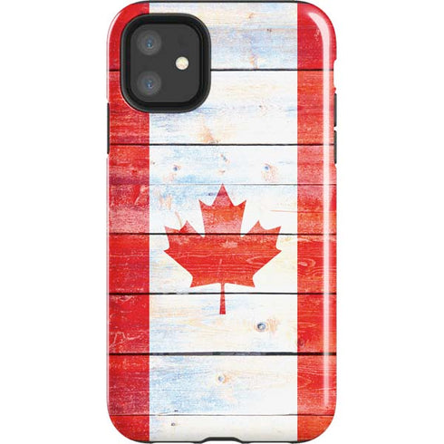 Canada Flag Light Wood iPhone 11 Impact Case