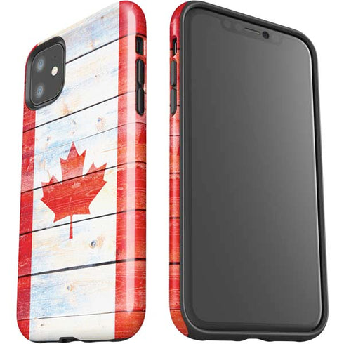 Canada Flag Light Wood iPhone 11 Impact Case