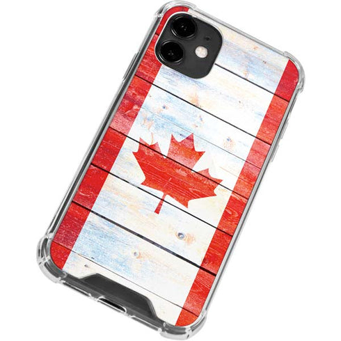 Canada Flag Light Wood iPhone 12 Clear Case