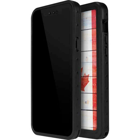 Canada Flag Light Wood iPhone 12 Waterproof Case