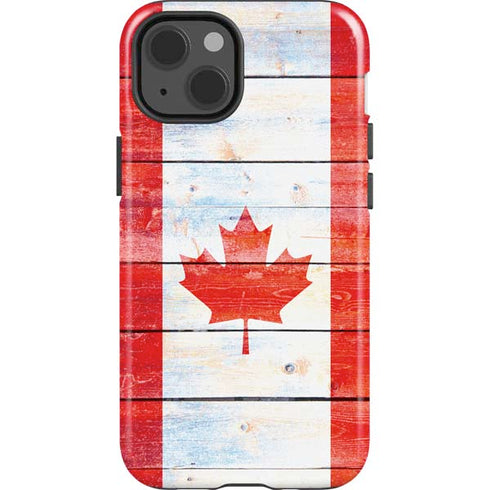 Canada Flag Light Wood iPhone 14 Impact Case