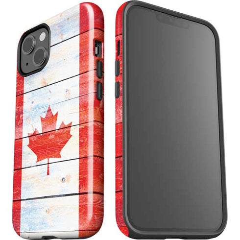 Canada Flag Light Wood iPhone 14 Impact Case