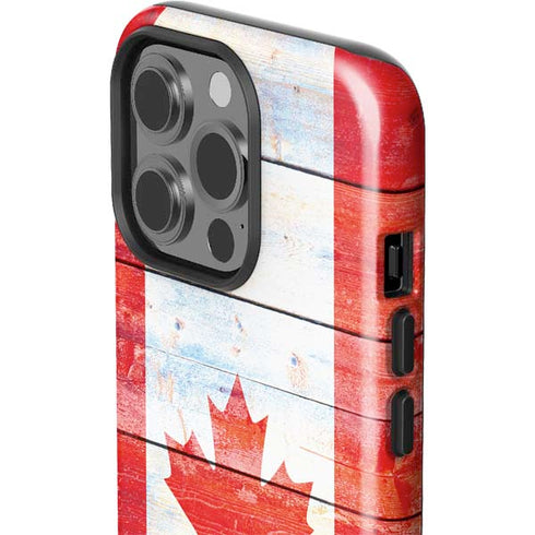 Canada Flag Light Wood iPhone 14 Pro Impact Case