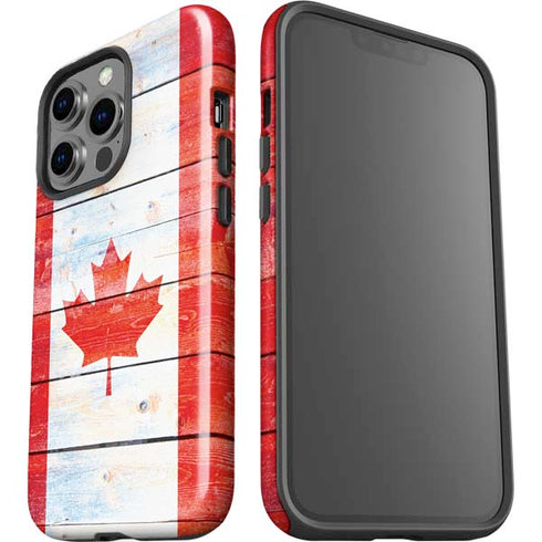 Canada Flag Light Wood iPhone 14 Pro Impact Case