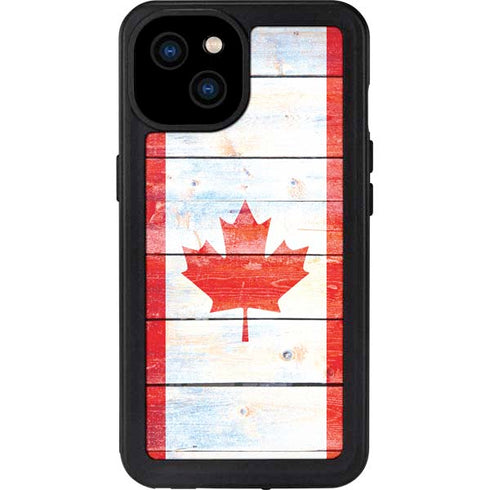 Canada Flag Light Wood iPhone 15 Plus Waterproof Case