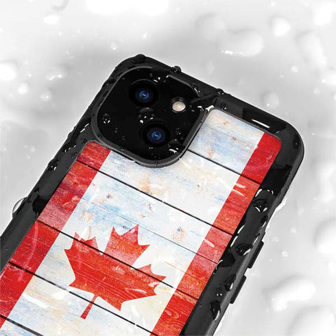 Canada Flag Light Wood iPhone 15 Plus Waterproof Case