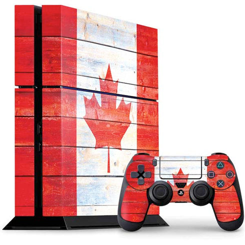 Canada Flag Light Wood PS4 Console and Controller Bundle Skin