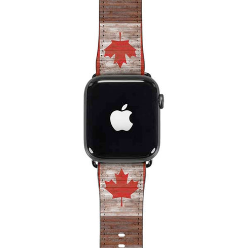 Canadian Flag Dark Wood Apple Watch Band 42-44mm