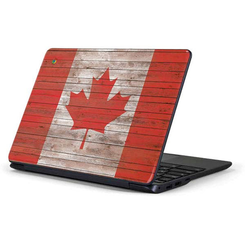 Canadian Flag Dark Wood Samsung Chromebook Skin