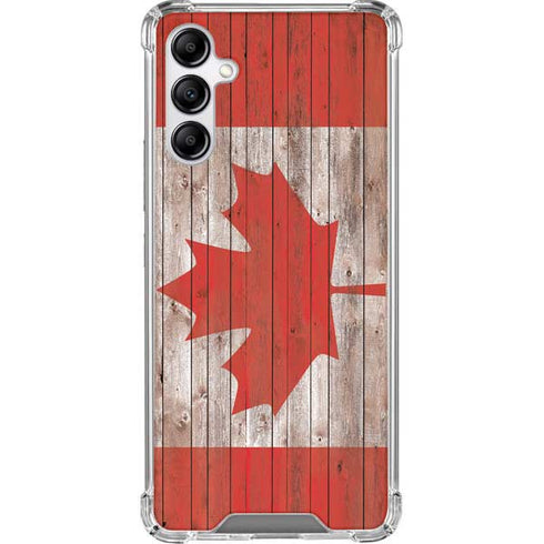 Canadian Flag Dark Wood Galaxy A14 5G Clear Case