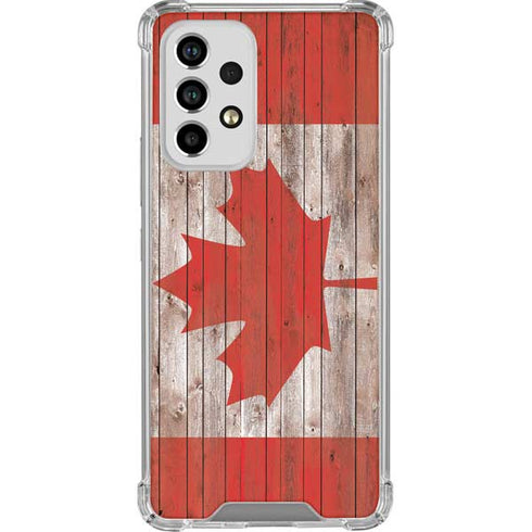 Canadian Flag Dark Wood Galaxy A53 5G Clear Case