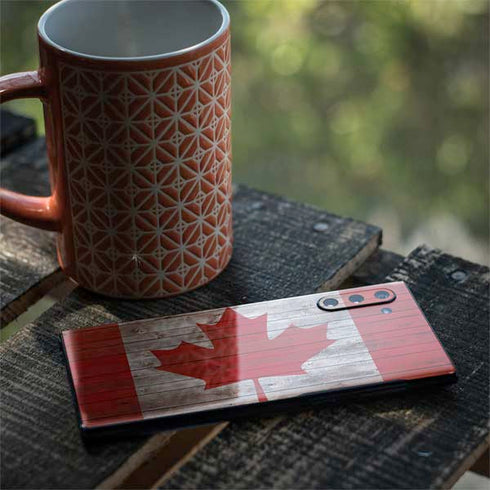 Canadian Flag Dark Wood Galaxy Note 10 Skin