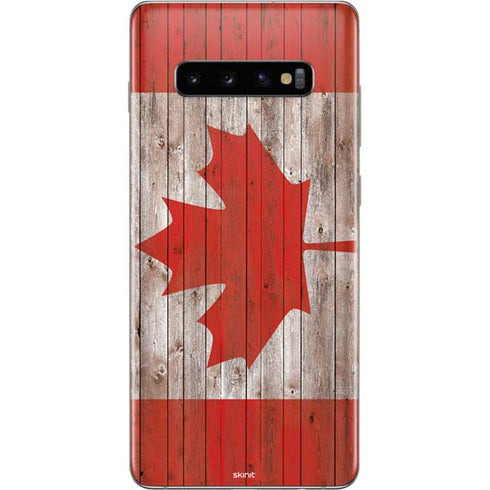 Canadian Flag Dark Wood Galaxy S10 Plus Skin