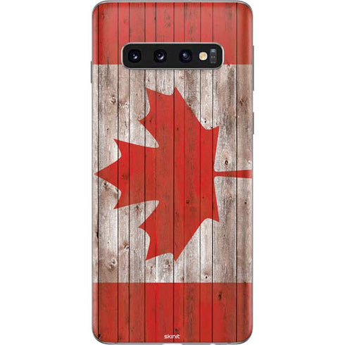 Canadian Flag Dark Wood Galaxy S10 Skin
