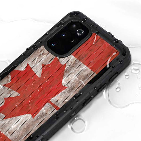 Canadian Flag Dark Wood Galaxy S20 Plus Waterproof Case