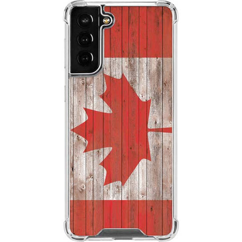 Canadian Flag Dark Wood Galaxy S21 FE Clear Case