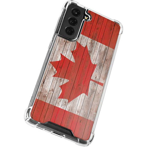 Canadian Flag Dark Wood Galaxy S21 FE Clear Case