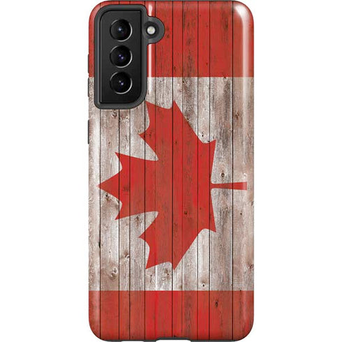 Canadian Flag Dark Wood Galaxy S21 FE Pro Case
