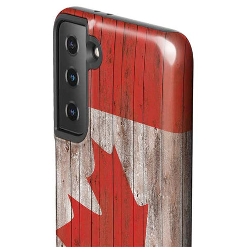 Canadian Flag Dark Wood Galaxy S21 FE Pro Case