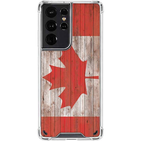 Canadian Flag Dark Wood Galaxy S21 Ultra 5G Clear Case