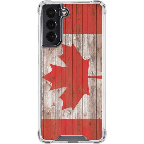 Canadian Flag Dark Wood Galaxy S22 Clear Case