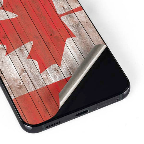 Canadian Flag Dark Wood Galaxy S22 Plus Skin