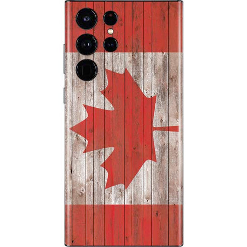 Canadian Flag Dark Wood Galaxy S22 Ultra Skin
