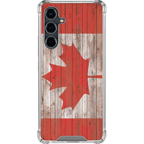 Canadian Flag Dark Wood Galaxy S23 FE Clear Case