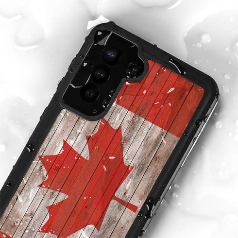Canadian Flag Dark Wood Galaxy S23 Plus Waterproof Case