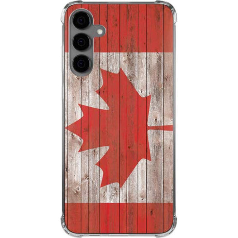 Canadian Flag Dark Wood Galaxy S24 Plus Clear Case