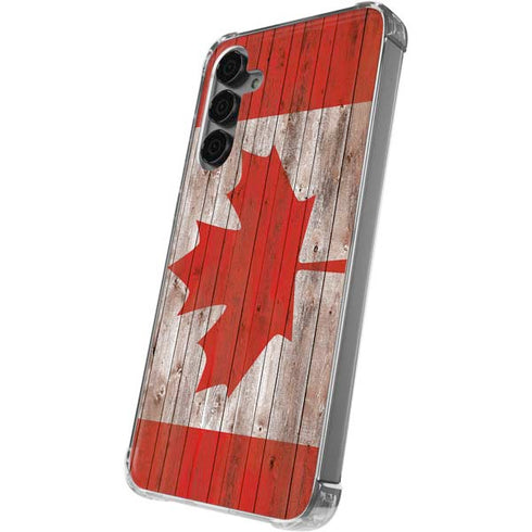 Canadian Flag Dark Wood Galaxy S24 Plus Clear Case
