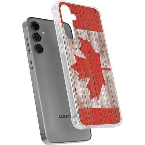 Canadian Flag Dark Wood Galaxy S24 Plus Clear Case