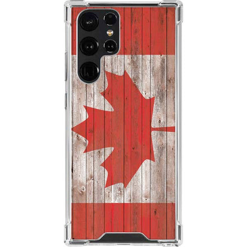 Canadian Flag Dark Wood Galaxy S24 Ultra Clear Case
