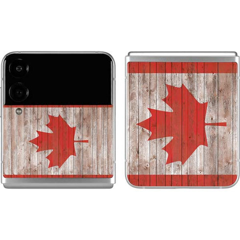 Canadian Flag Dark Wood Galaxy Z Flip4 5G Skin