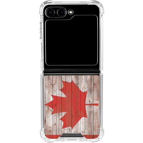 Canadian Flag Dark Wood Galaxy Z Flip5 5G Clear Case