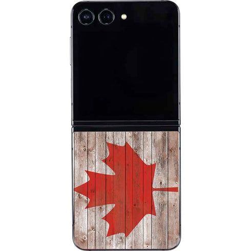 Canadian Flag Dark Wood Galaxy Z Flip5 5G Skin
