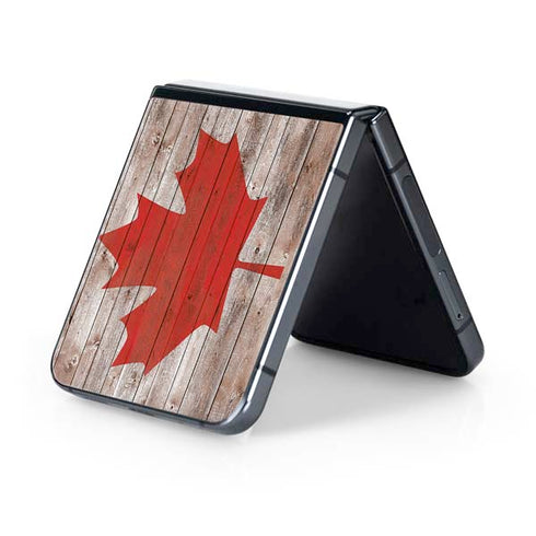 Canadian Flag Dark Wood Galaxy Z Flip5 5G Skin