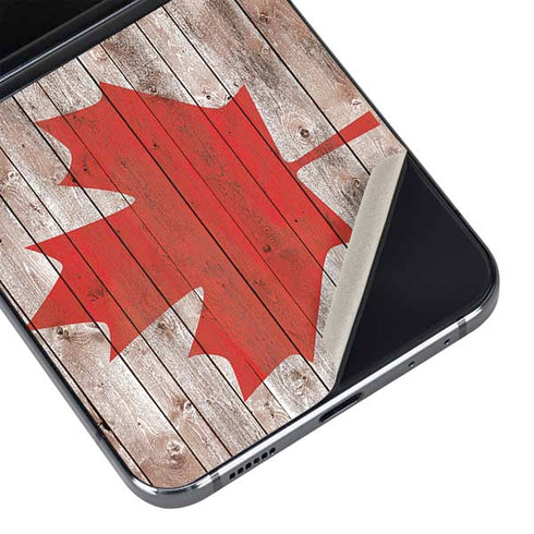 Canadian Flag Dark Wood Galaxy Z Flip5 5G Skin