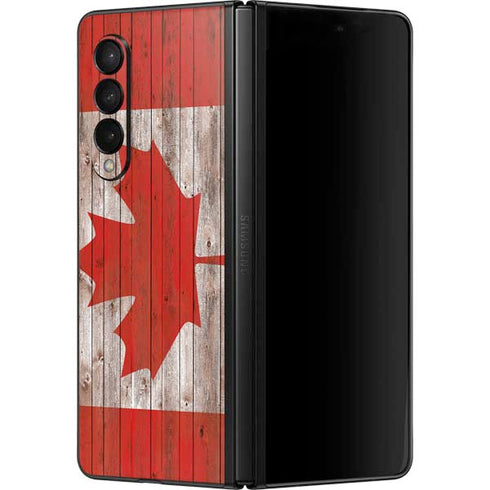Canadian Flag Dark Wood Galaxy Z Fold3 5G Skin