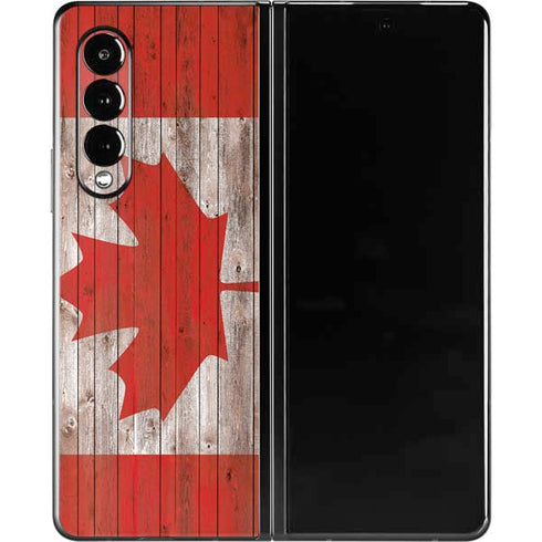 Canadian Flag Dark Wood Galaxy Z Fold3 5G Skin