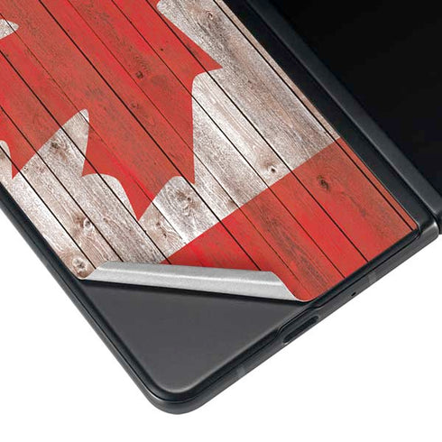 Canadian Flag Dark Wood Galaxy Z Fold3 5G Skin