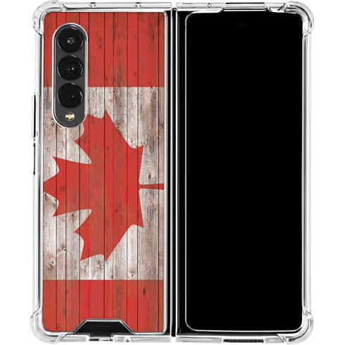 Canadian Flag Dark Wood Galaxy Z Fold4 5G Clear Case