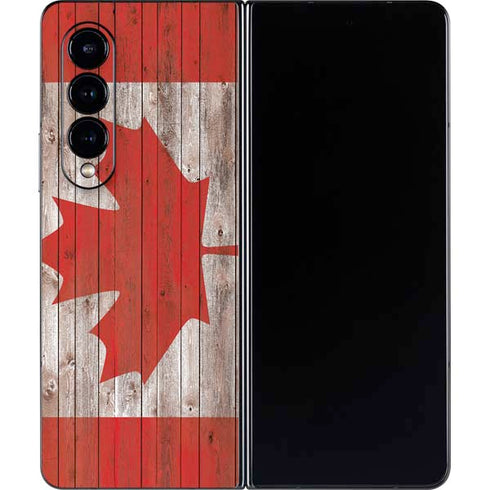 Canadian Flag Dark Wood Galaxy Z Fold4 5G Skin